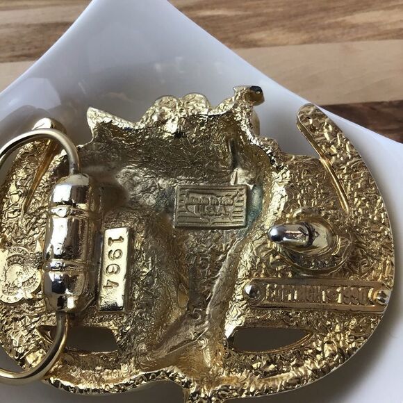 Vintage Saddle Buckle Belt Rodeo SW Gold Equestrian Horses - Picture 10 of 16